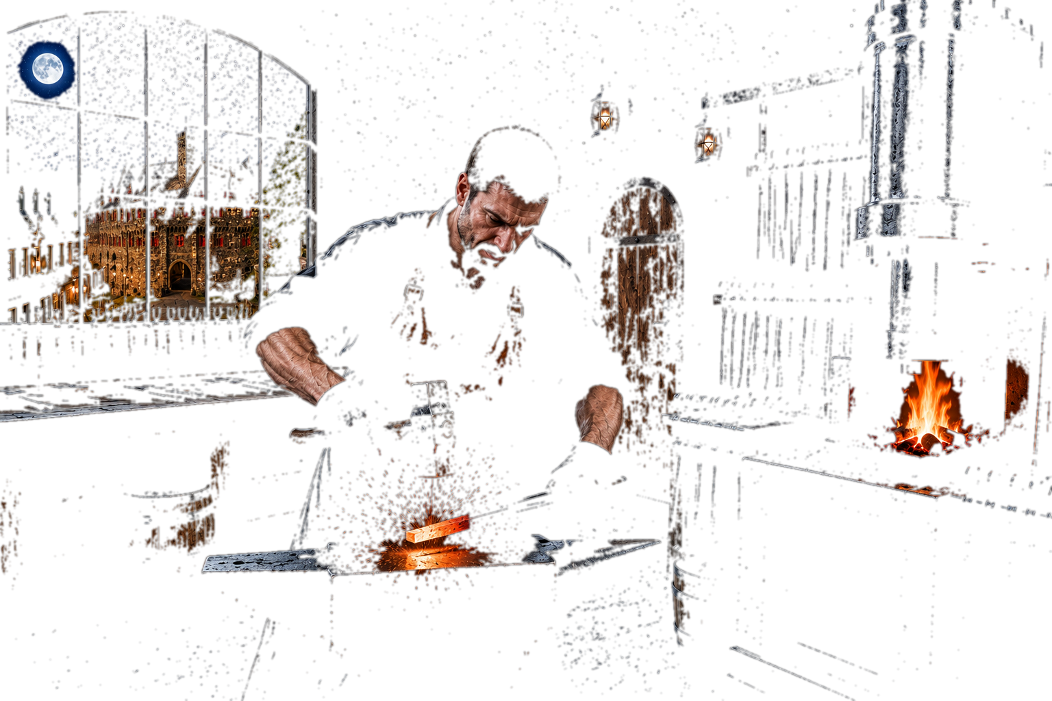 Blacksmith crafting steel in a workshop